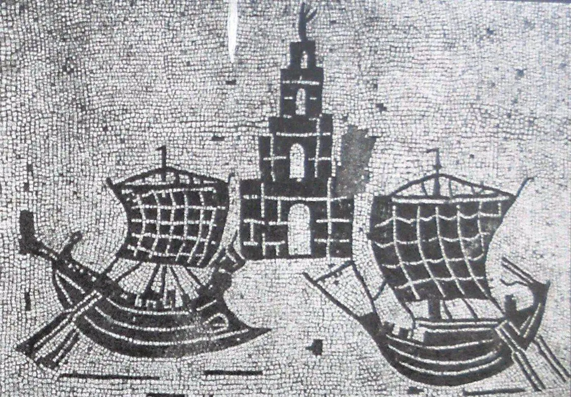 The lighthouse of the Port of Claudius in a mosaic at Ostia Antica