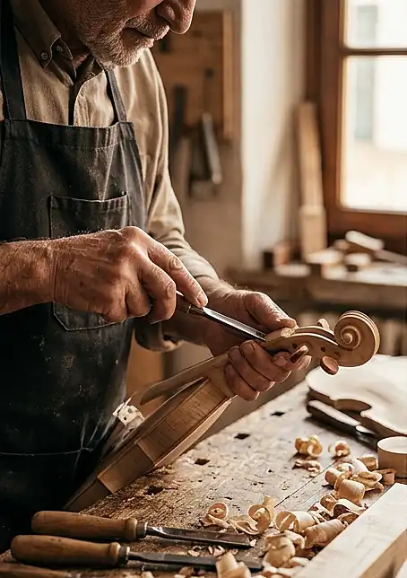 Luthier at work in a Cremona workshop
